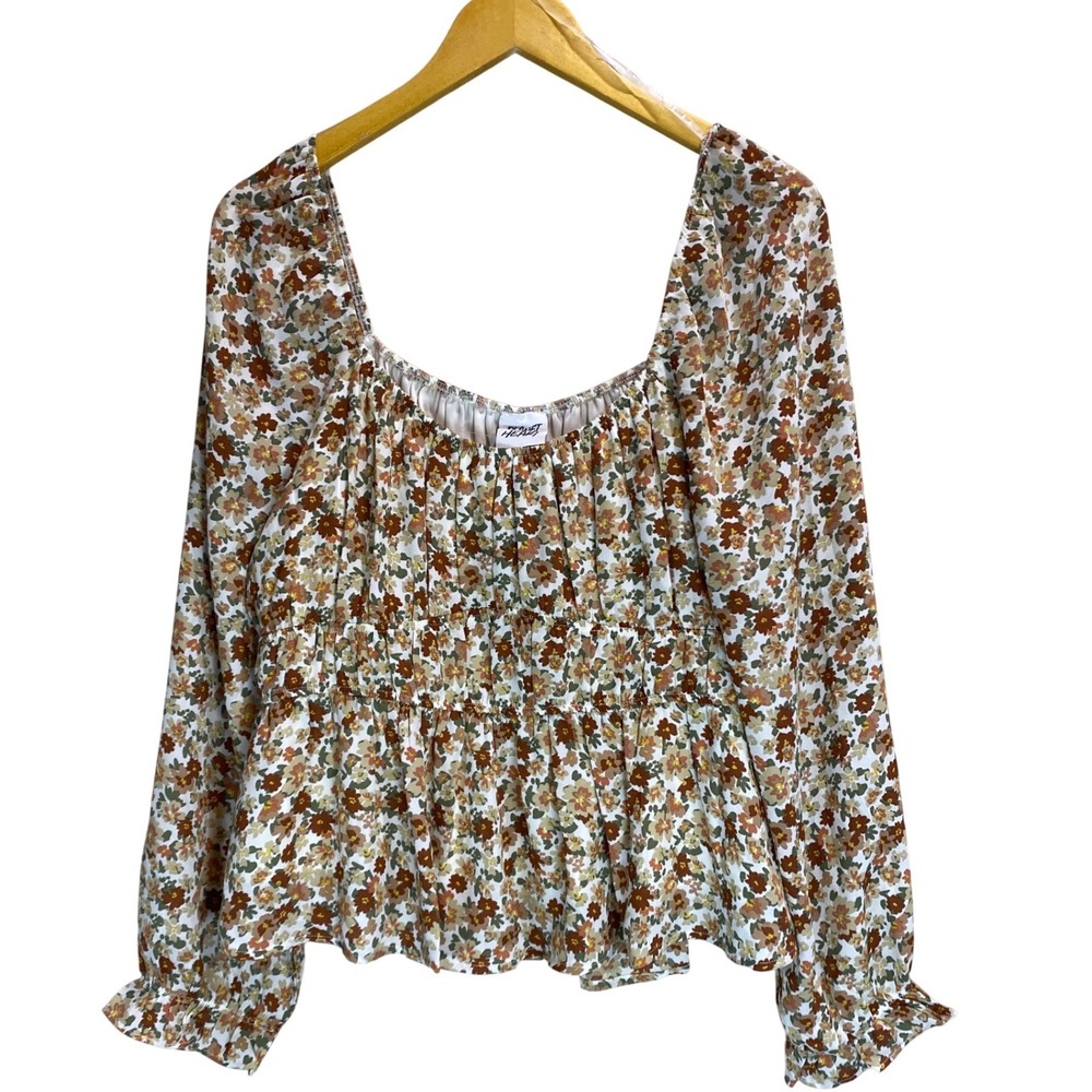 Planet Heart Floral Smocked Peplum Blouse XL Cottagecore Romantic‎ Feminine NWT